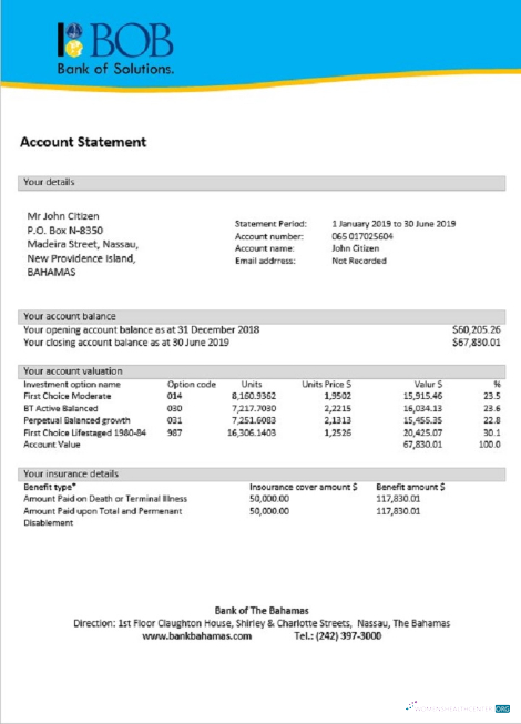 Download Bahamas Bank of The Bahamas bank statement word